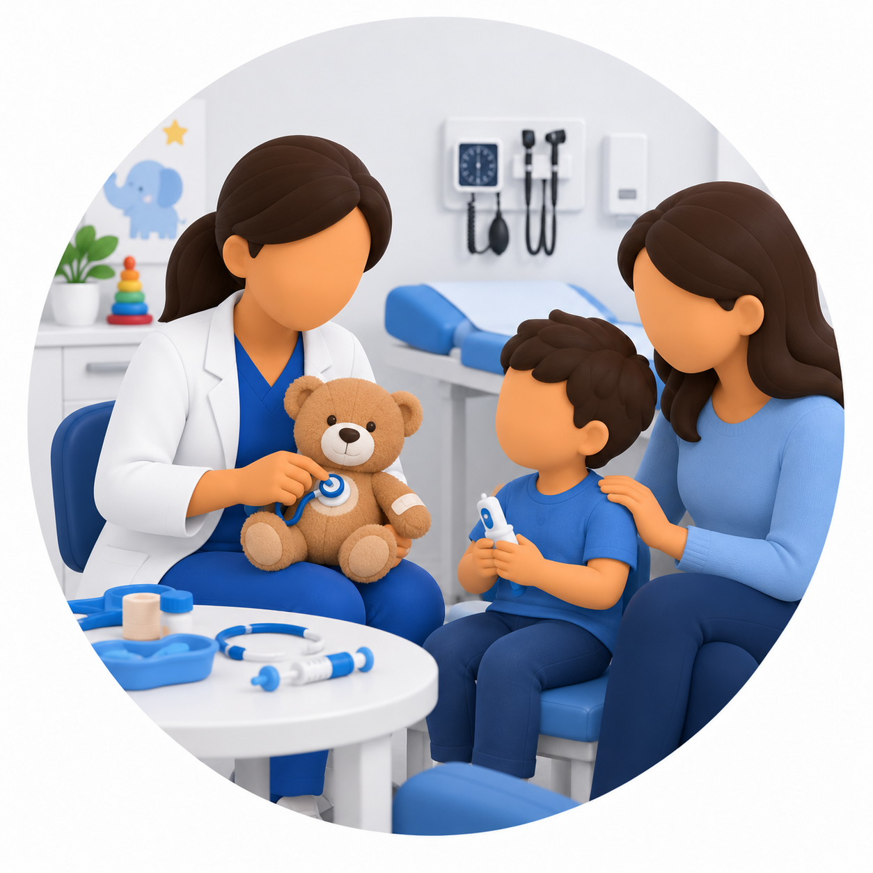 Consulta pediátrica con osito de peluche
